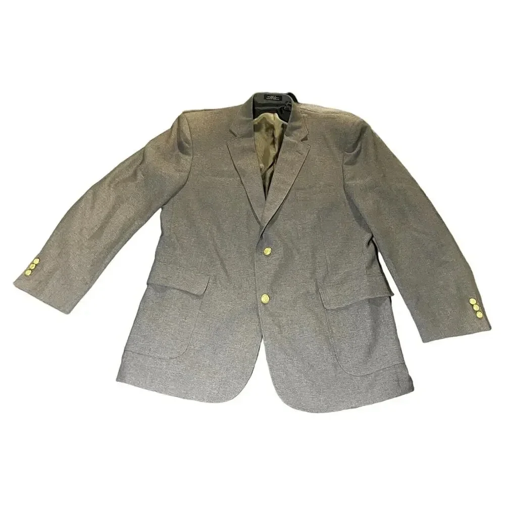 David Taylor Gold Button Hopsack Solid Gray Blazer Sport Coat Jacket‎ 44L Long